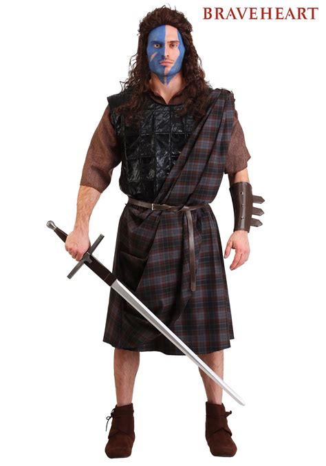 Mens Fancy Dress Up Outfit Scottish Kilt Braveheart Hat Sporran Costume
