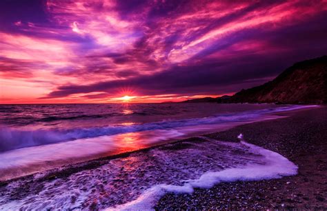 Purple Beach Sunset Hd Wallpaper Background Image