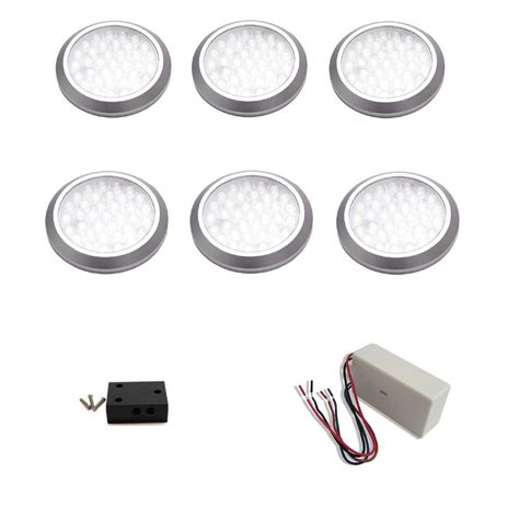 Cadrim puck lights, led color changing puck lightings and dimmable under cabinet lights battery powered under counter lights with 2 wireless remote controls for kitchen(6 pack). macLEDS LED Under Cabinet HardWired Low Profile Puck Light ...