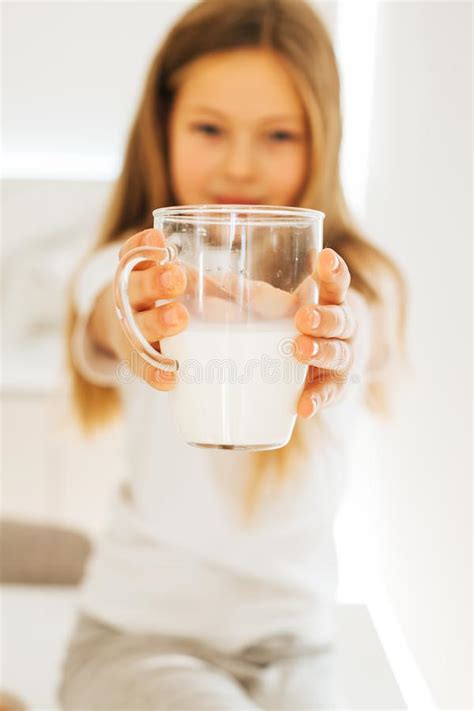 Smiling Little Girl Drinking Milk Stock Photo Image Of Pretty Little
