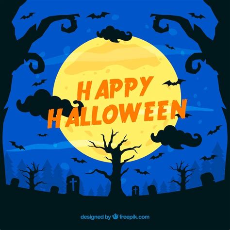 free vector halloween background with cemetery and full moon