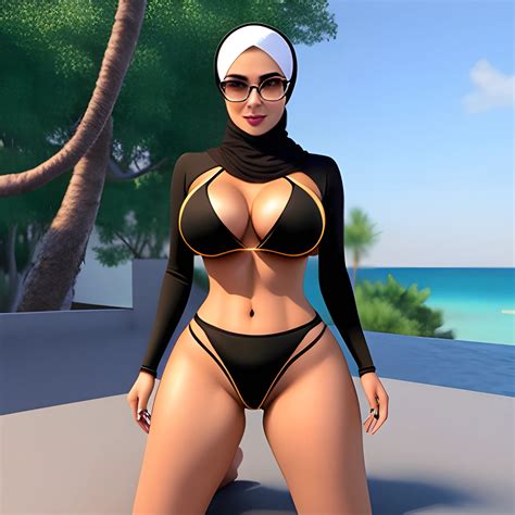 3d sexy muslim girl in hijab with bikini with hot abs very arthub ai