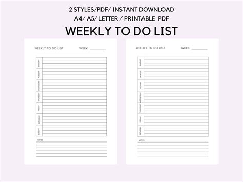 Weekly To Do List Printable Weekly Task List Template Weekly Etsy
