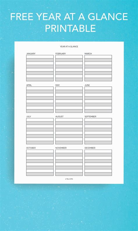 Free Year At A Glance Printable Planner Printables Free At A Glance
