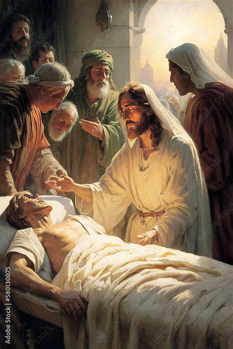 Painting Of Jesus Healing The Sick Ai Generative Stock Illustration