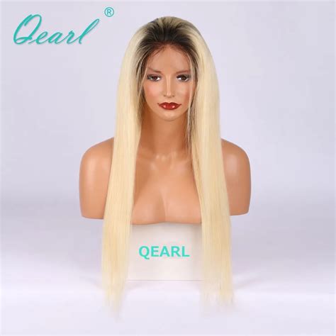 Silky Straight Ombre B Human Hair Lace Front Wigs Dark Roots Remy
