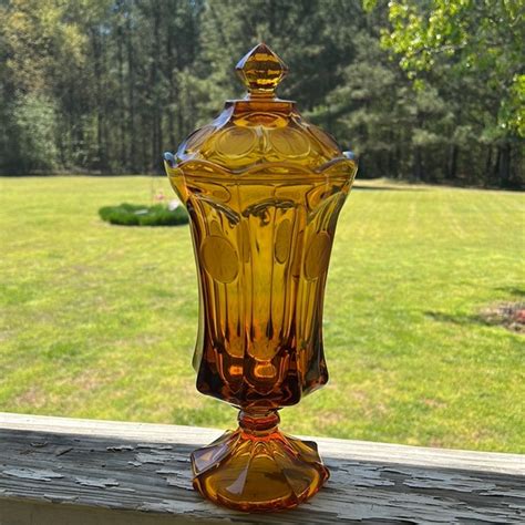 Fostoria Accents Vintage Fostoria Coin Glass Amber Footed Urn With Lid 3 Poshmark