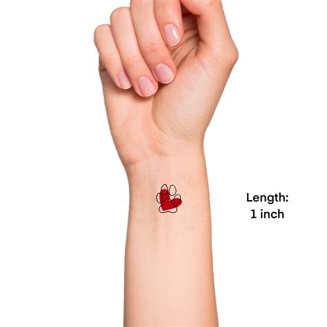 Paw Print Red Heart Temporary Tattoo Dog Love Pet Memorial Small Wrist