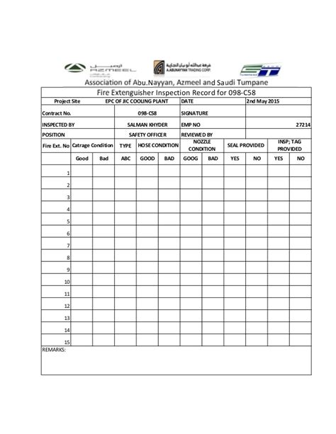 A brief fire extinguisher inspection checklist form designed for monthly evaluation of fire extinguishers. Fire extinguisher monthly checklist report