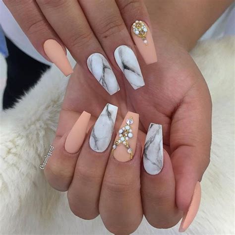 Красивые камни для ваших ногтей (43 фото). Peach X Marbles Credit by @chaunlegend | Homecoming nails ...