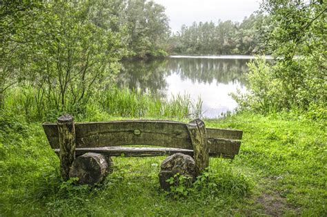 Wooden Bench By A Lake Stock Photo Image Of Lake Polder 150226092