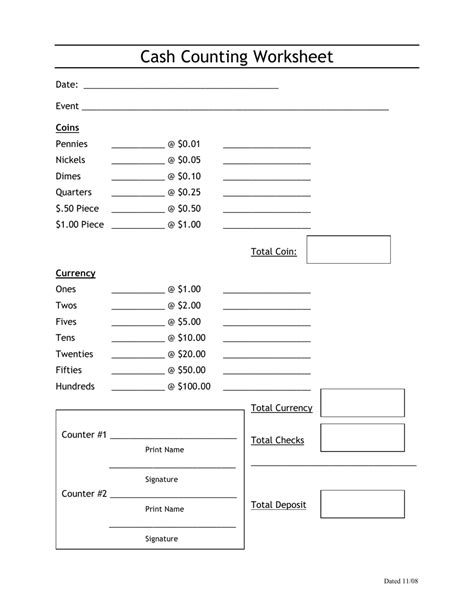 Free Printable Cash Count Sheet PRINTABLE TEMPLATES