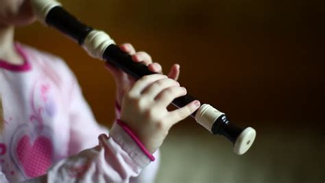 Little Girl Playing Flute English Flute Recorder Blockflute