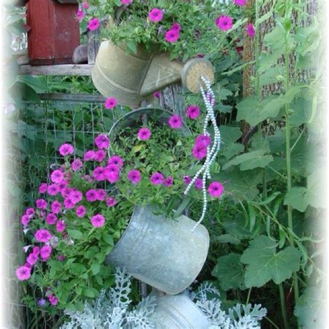 Annies Galvanized Tipsy Pots Flea Market Gardening Recycled Garden