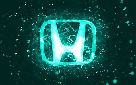 Download Wallpapers Honda Turquoise Logo 4k Turquoise Neon Lights