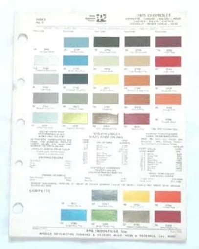 1975 Chevrolet Ppg Color Paint Chip Chart All Models Camaro Chevelle