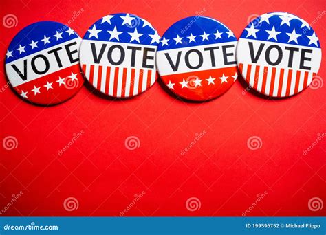 Vote Buttons On Red Background With Copy Space Election Theme Stock