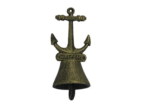 Wholesale Rustic Gold Cast Iron Anchor Hand Bell 5in Hampton Nautical