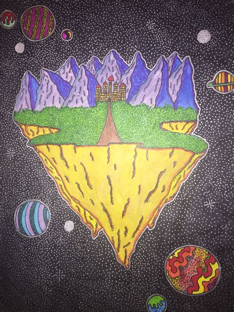 Trippy Floating Mountains And Planets In Space Drawing Space Drawings