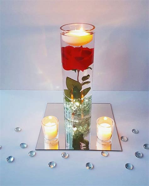 Floating Candle Centerpiece Rose Centerpiece Beauty And The Etsy