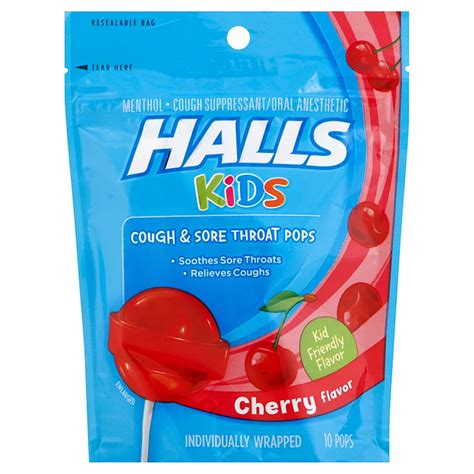 Halls Kids Cherry Cough And Sore Throat Lollipops Shop Medicines