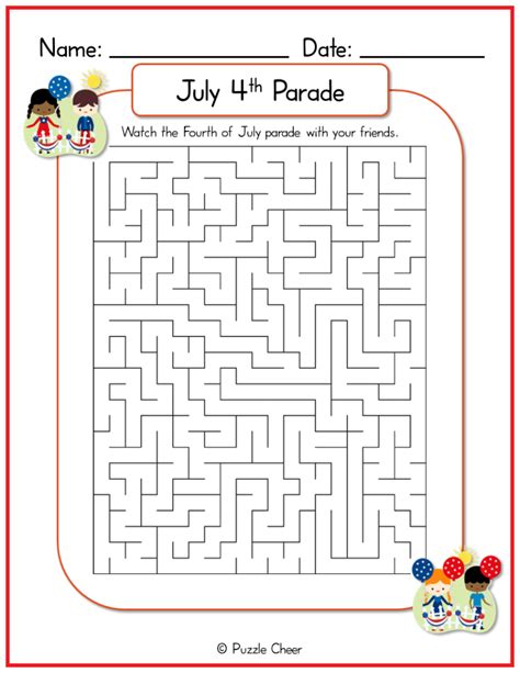 4th Of July Parade Maze Printable Puzzle Cheer
