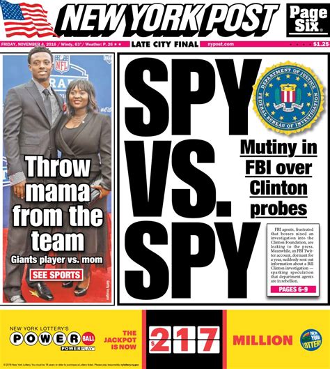 Ny Post Cover For Covers For Friday November 4 2016 New York Post