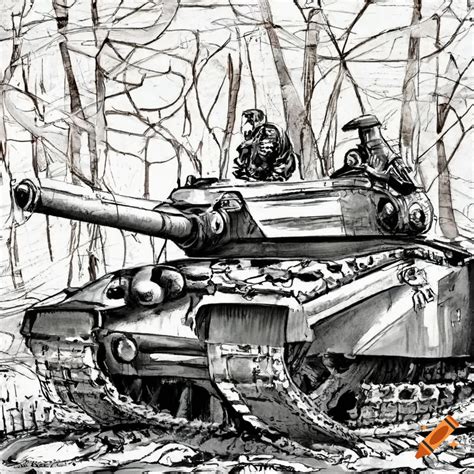 Ink Drawing Of A Ww2 Tank In A Field On Craiyon