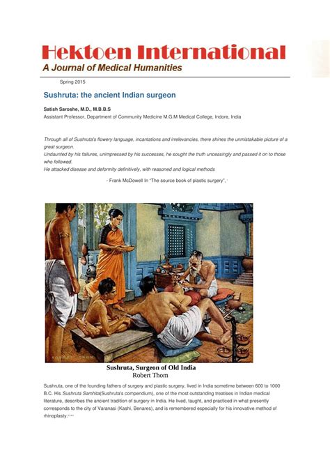 Pdf Sushruta The Ancient Indian Surgeon