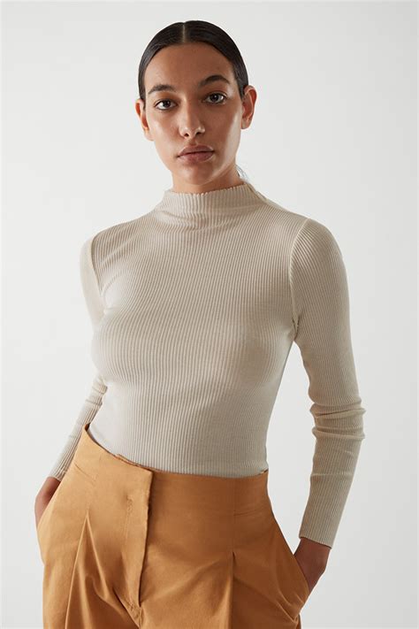 Cos Ribbed Mock Neck Top