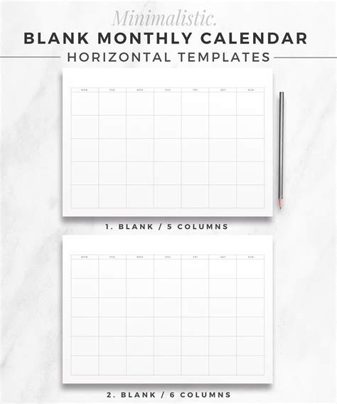 Minimalistic Blank Calendar A4 And Letter Empty Printable Etsy