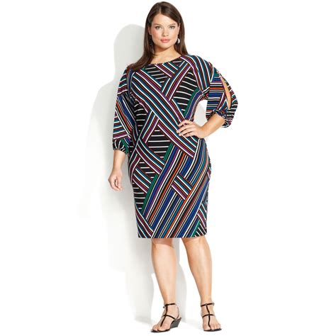 Calvin Klein Plus Size Splitsleeve Printed Dress In Multicolor Multi