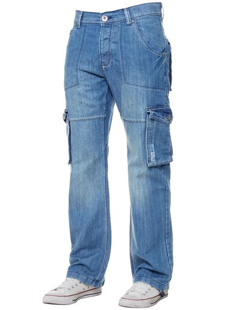 Mens Cargo Jeans Combat Trousers Heavy Duty Work Casual Big Tall Denim