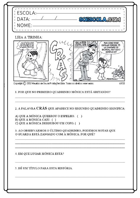 Atividades Com Historias Em Quadrinhos Para Imprimir Folha 01 — SÓ
