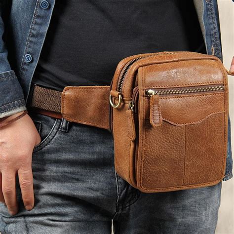 Leather Belt Pouch Mens Small Cases Waist Bag Hip Pack Fanny Pack For