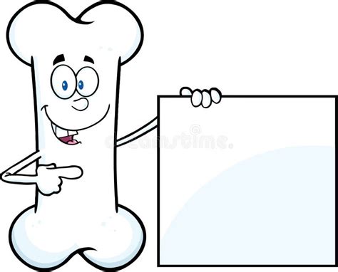 Happy Bone Cartoon Mascot Character Showing A Blank Sign Stock Vector