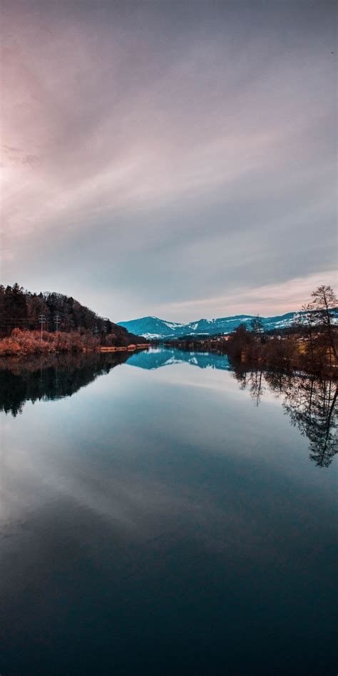 Lake Reflections Mountains Sunset Nature 1080x2160 Wallpaper