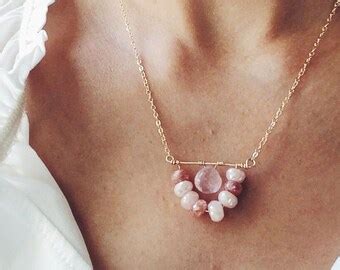 Pink Opal Necklace Pink Necklace Opal Necklace Gemstone Etsy