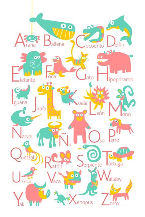 Spanish Alphabet Poster With Animals From A To Z Big Poster Etsy
