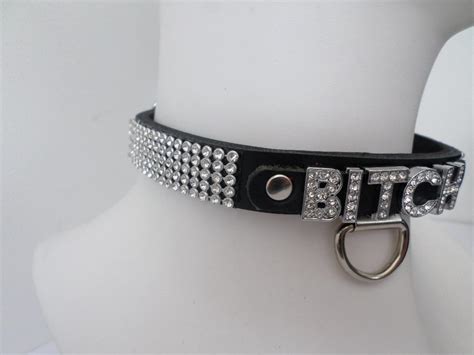 Bitch Collar With Diamante Letters And Rhinestone Trim 16mm Etsy
