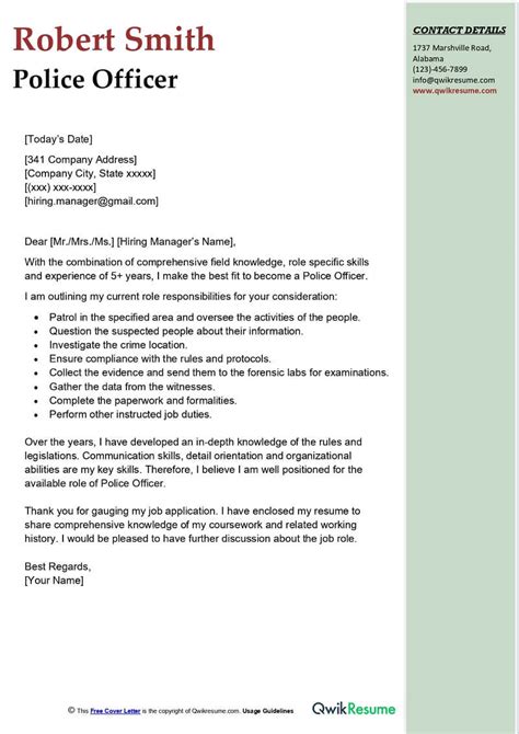 Police Sergeant Cover Letter Examples Qwikresume