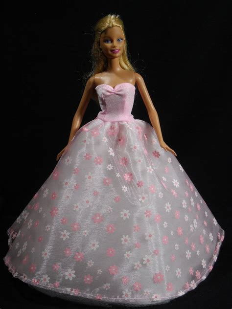 barbie doll dress handmade light pink with flowers ball gown etsy