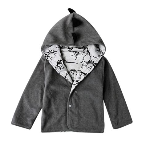 Baby Boy Hooded Coat Kids Jacket Warm Outerwear Dinosaur Winter Autumn
