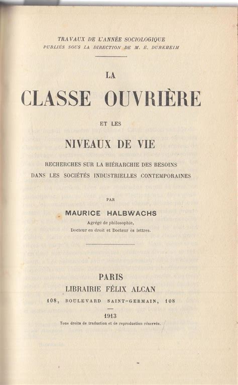 La Classe Ouvrière Et Les Niveaux De Vie By Maurice Halbwachs Comme