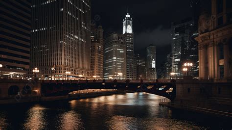 Bridge On Chicago River At Night Background Beautiful City Pictures