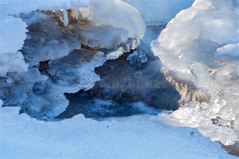 Flowing Water Under Melting Ice Concept Of Global Warming Stock Image