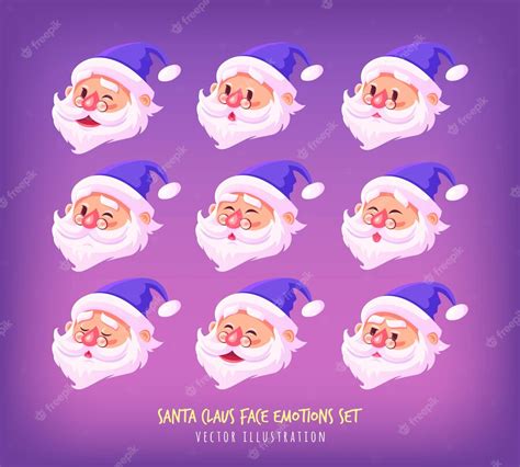 Premium Vector Set Of Blue Suit Santa Claus Face Emotions Icons Cute