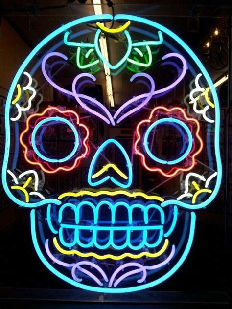 Day Of The Dead Sugar Skull Neon Sign In A Tattoo Shop On 6th Street In