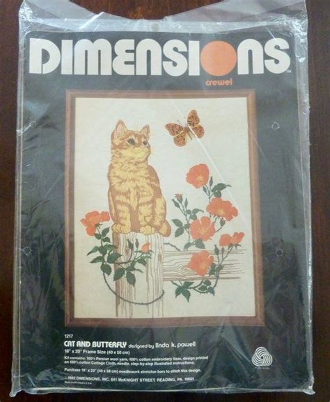 Vintage Dimensions Crewel Embroidery Kit Cat And Etsy Canada Crewel