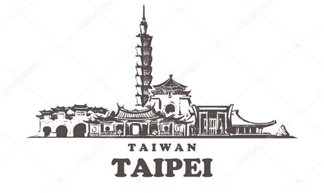 Taipei Sketch Skyline Taiwán Taipei Ilustración Vectorial Dibujado A